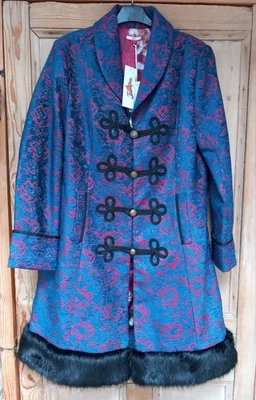NEW  Joe Browns  Coat With Fur Trim  Size UK 16  Blue  Steampunk - Image 1 of 4