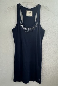 90s Y2K Abercrombie & Fitch Ribbed Racerback Tank Top L Blau Stretch Strass - Bild 1 von 8