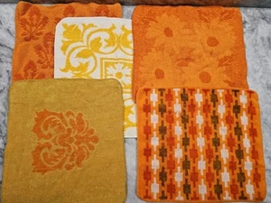 (5) Vintage 70s Washcloths Orange Yellow Gold USA Canon Lady Pepperell - Picture 1 of 14