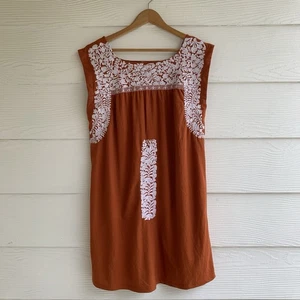 Vestido J. Marie Naranja Oaxaca Floral Bordado Talla Mediana Bolsillos Forrado - Imagen 1 de 8
