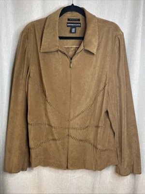 Vintage Norton McNaughton Size 14 Blazer Jacket Stretch Brown Faux Suede - Image 1 of 4