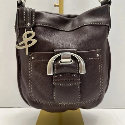 B. Makowsky Brown Pebble Leather Crossbody Shoulder Bag Buckle Purse - Image 1 of 4