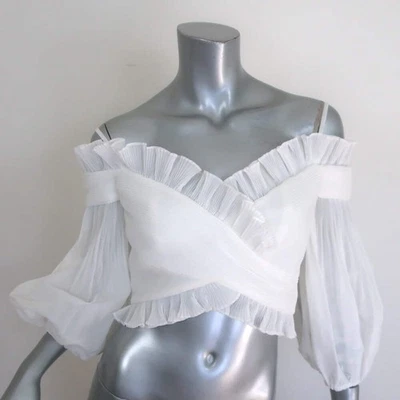 Zimmermann Postcard Pleated Fan Bodice Crop Top White Size 1 NEW - Image 1 of 4
