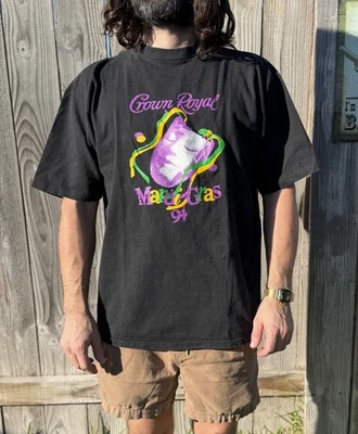 Camisa Vintage Años 90 Crown Royal Mardi Grad Puntada Única Talla XL Foto 1 de 4