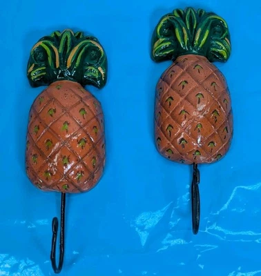 2 ganchos para abrigo de pared vintage de resina pesada y metal piña de 7""  Foto 1 de 3