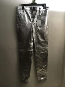 Women’s NWT Zara Steven Meisel Silver Metallic Leather Pants Size 4 - Picture 1 of 10