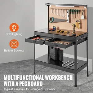 Multifunctional Workbench 48x24" with Pegboard Worktable w/ Power Outlets - Picture 1 of 9