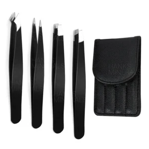 Set 4 pezzi pinzette professionali in acciaio inox nero con custodia - Foto 1 di 4