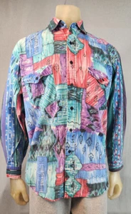 Vintage Western Plains Trading LARGE Blue Purple Red Button Up Western Shirt Top - Picture 1 of 6
