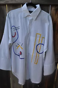 CAMICIA IN COTONE ONE ONLY DILEMMA DIPINTA A MANO ARTISTA CON BOTTONI ART TO WEAR - Foto 1 di 4
