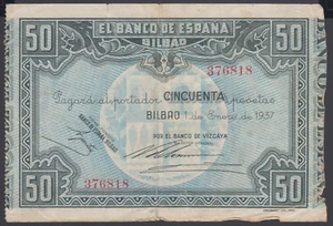 Spain 50 Pesetas 01-01-1937 F-VF P. S564f, Banknotes, Circulated - Picture 1 of 2