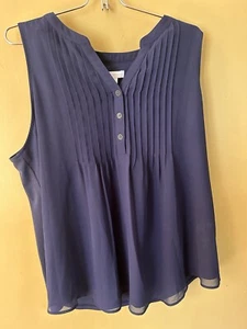 Charter Club Womens Blouse Navy Clip Sleeveless Pleated Petites Large - Picture 1 of 6