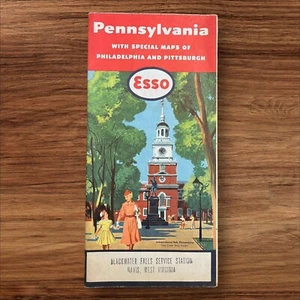 Pennsylvania Esso Road Map 1956 Stamped Blackwater Falls Service Stn Davis WV - Picture 1 of 5