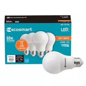 EcoSmart 60W Equivalent Soft White A19 Energy Star and Dimmable LED Light Bul... - Picture 1 of 5