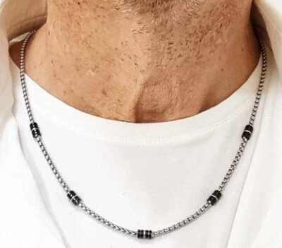 Collana da uomo in acciaio catena sportiva snack con componenti in inox nero per - Immagine 1 di 4