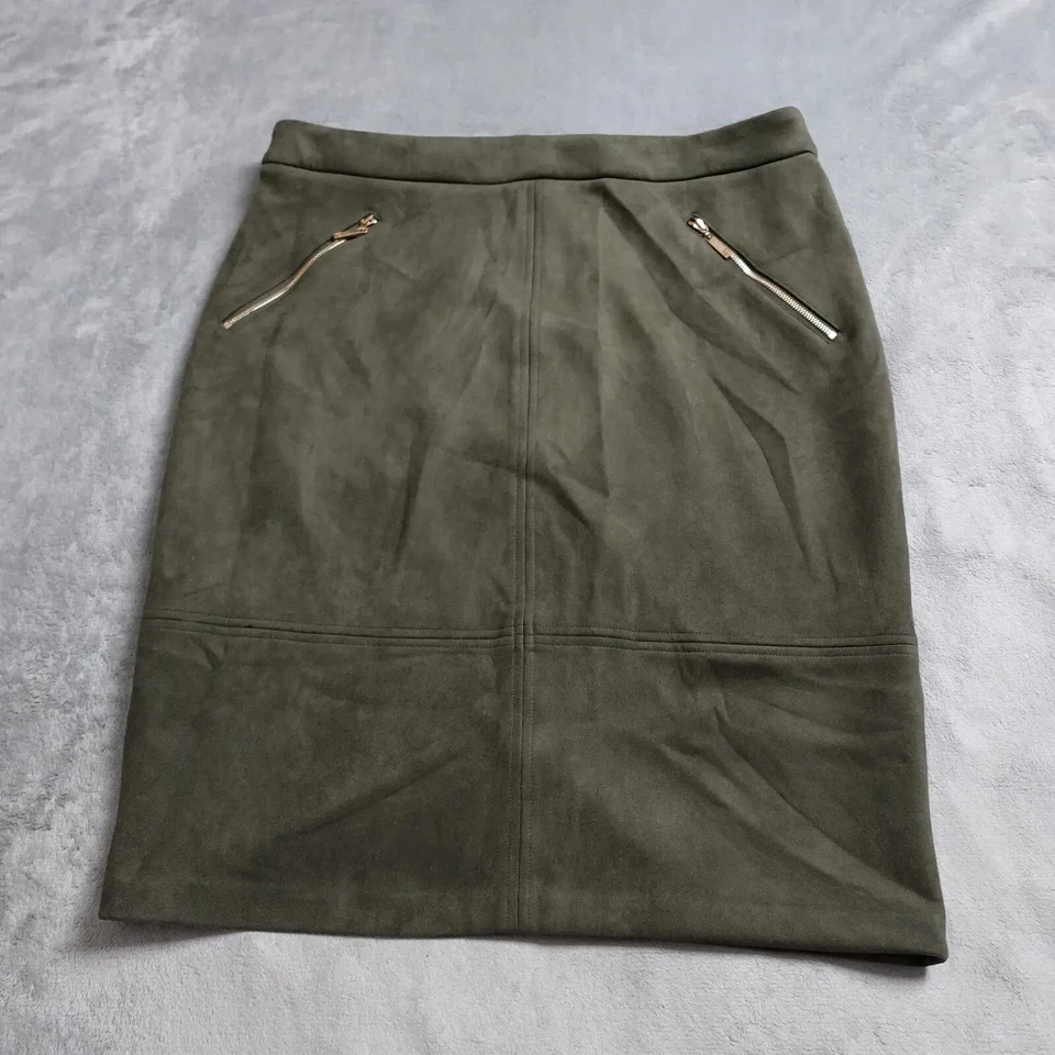 Ivanka Trump Skirt Women's Size 14 Olive Green Faux Suede Zip Pockets - Image 1 of 4