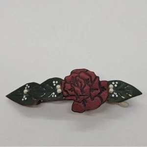 faux leather flower and leaves barrette hair clip faux pearls - Picture 1 of 3