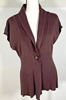 Foxcroft Vest Women Medium Cardigan Sweater 100% Cotton Cap Sleeve Brown - NEW - Image 1 of 4