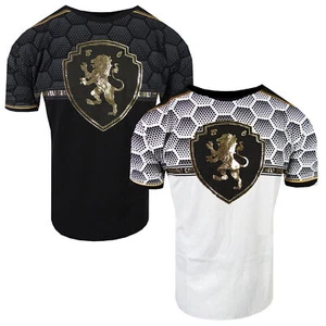Mens T-Shirt Italian Print Shiny Gold Lion Chest Bucheli Logo Slim Fit Crew Neck - Picture 1 of 10