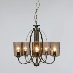 RARE - Laura Ashley Westbury Smoke Glass 5 Light Chandelier RRP £250 BNIB - Picture 1 of 8