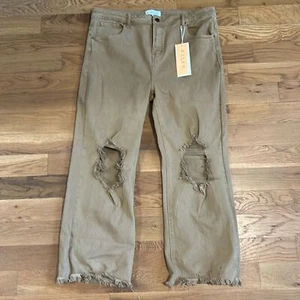 Risen Mocha High Rise Distressed Straight Jeans. Size 3XL NWT - Picture 1 of 6