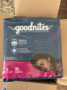 NEU Goodnites Mädchen Nachtunterwäsche Größe L 75 Stück (68-95 lbs) Bettnässen - Bild 1 von 6