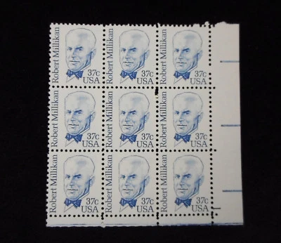 Stamps Robert Millikan Block of 9 USA 37 Cents No Gum Blue American Physicist - Image 1 of 4