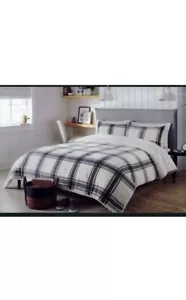 Threshold Sherpa & Plush Reversible Plaid Comforter Set 3pc Black Plaid F/Q - Picture 1 of 3