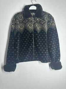 Willi Smith Collection Plush Black Tan Zip Cropped Jacket Faux Fur Collar Sz M - Picture 1 of 14