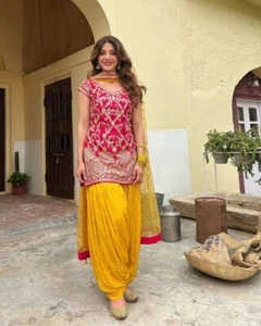 Punjabi Wedding Wear Vichitra Silk Patiala Suit For Ethic Indian Wear Collection - Picture 1 of 10