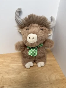 Walmart Shaggy Bull Plüschtier braun mit grauen Hörnern grün gepunktete Schleife Stofftier - Bild 1 von 8
