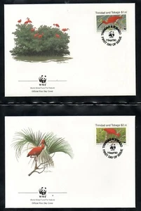 Trinidad 1990 set Birds/red Ibis/WWF stamps (Michel 596/99) nice used on FDC - Picture 1 of 2
