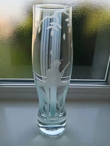 Rare glass Vase with acid etched oriental design & encased Blue swirling c photo - Picture 1 of 24