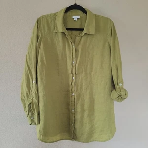J. Jill Love Linen Women Shirt  Size 1x Green Roll Tab Long Sleeve Button Beachy - Picture 1 of 5