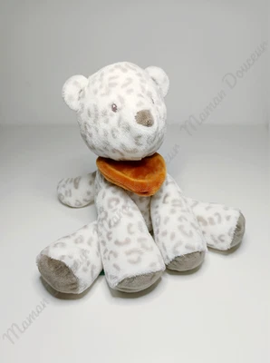 Peluche/Doudou Boris Et Jungo Léopard Blanc Beige Marron Bandana 22cm  -  Nattou - Photo 1/4