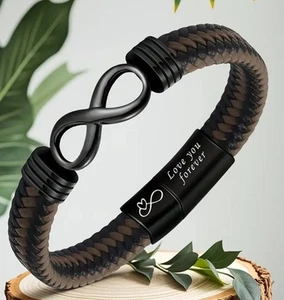 Bracciale Nodo Infinito Fatto a Mano - Bracciale Uomo Stile Vintage Ecopelle - Foto 1 di 4