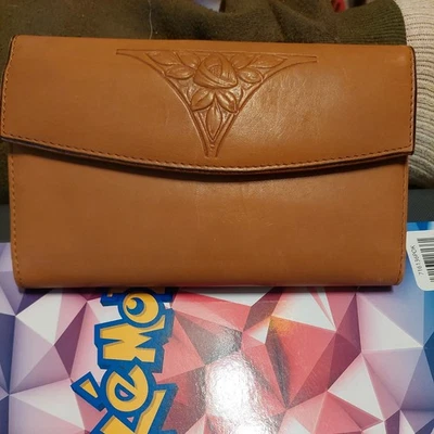 Carteira de cartão de crédito vintage feminina Rolfs couro marrom bolsa moeda talão de cheques - Imagem 1 de 4