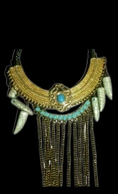 Collar tribal babero | Tonos turquesa y oro | Pieza llamativa | Relieve Gaza  Foto 1 de 4
