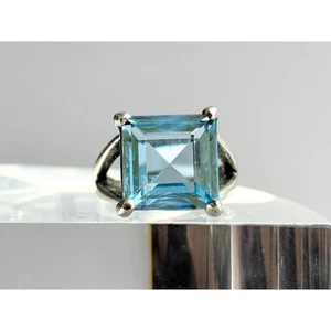 Aquamarin Princess Cut Halbedelstein Edelstein Silber T Vintage Ring - Gr. 6,25 - Bild 1 von 11