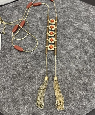 Новый с Ярлыками Белый дом черный рынок красный/коричневый лестница стиль ожерелье 34» с 7,5» акцент - Изображение 1 из 4