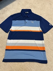 Puma Polo Shirt Youth Boys XL Blue Performance Golf Stretch Stripes - Picture 1 of 4