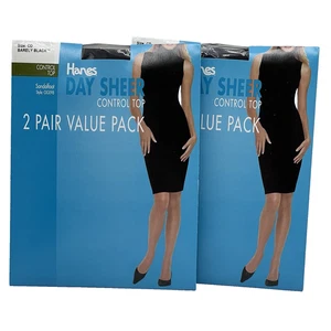 Hanes 4 Pair Day Sheer Control Top Pantyhose Sz CD Barely Black Sandalfoot - Picture 1 of 5