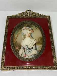 Antique Miniature Victorian Portrait Painting Brass Frame Germany - Afbeelding 1 van 10