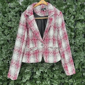 Ashley By 26 International Shiny Pink Gray One Button Suit Jacket Blazer Size XL - Picture 1 of 12