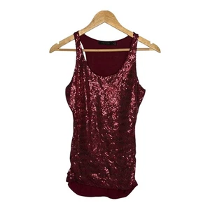 The Limited Pailletten Tank Top Ärmellos Party Bluse Burgund Damen Gr. XS - Bild 1 von 8