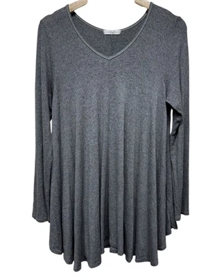 Easel Anthropologie Long Sleeve Flowy Tunic Top Sz L Gray Boho Swing Long Sleeve - Image 1 of 4