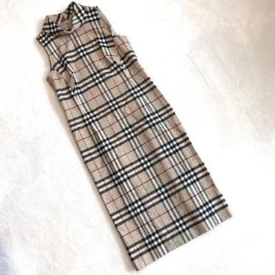 Burberry Checked Sleeveless Silk&Linen Blend Midi Dress BE [Size38/EX] From JP - Image 1 of 4