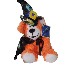 The Petting Zoo Teddy Bear Halloween Wizard Cape Hat Orange Black Plush Vintage - Picture 1 of 5