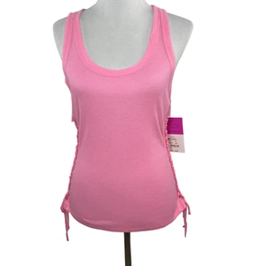 Steve Madden PINKES geripptes Racerback-Tanktop roher Saum seitliche Schnürung zum Binden 3470511 NEU Lar - Bild 1 von 9