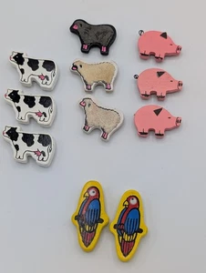Vintage RARE handpainted Wooden Farm Animal Magnets Set-11 Pieces - Picture 1 of 7